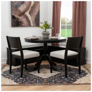 Linon Landin Dining Table with 2 Chairs and Nook Set, Black/Gray