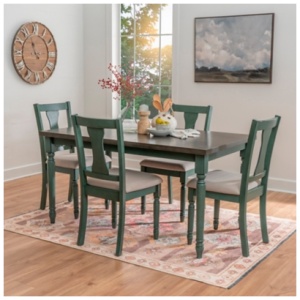Linon Wesley Dining Table and 4 Chairs Set, Teal Blue