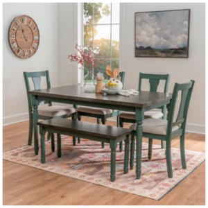 Linon Wesley Dining Table and 5 Chairs Set, Teal Blue