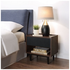 Manhattan Comfort Duane Ribbed 1-Drawer Nightstand, Dark Brown/Black