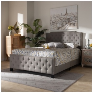 Marion Upholstered Button Tufted Panel Bed, Gray