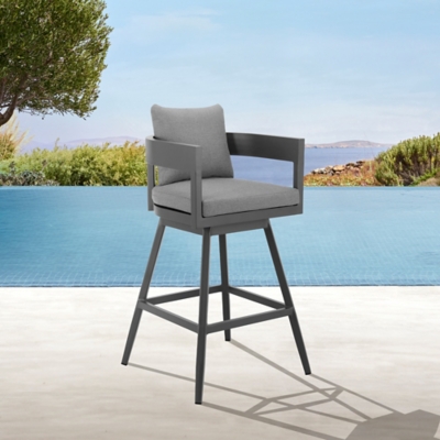 Menorca Outdoor Patio Swivel Bar Stool, Dark Gray