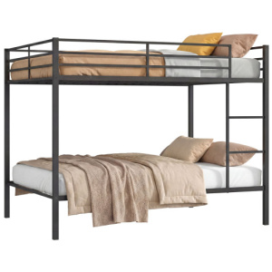 Metal Bunk Bed Full Over Full with Length Safety Guardrail-Black