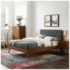 Modway Bridgette King Platform Bed With Splayed Legs, Walnut/Charcoal