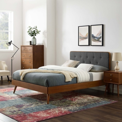Modway Bridgette Twin Platform Bed With Splayed Legs, Walnut/Charcoal
