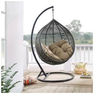 Modway Garner Outdoor Hanging Egg Chair, Gray/Mocha