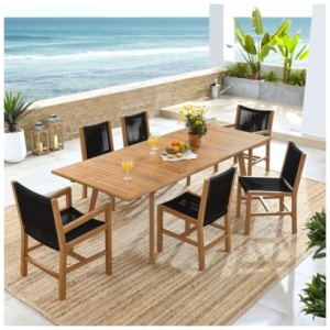 Modway Vienna Outdoor Dining Table and 6 Chairs, Natural/Black