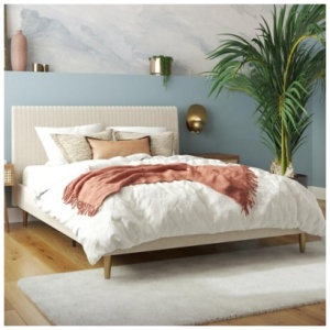 Mr. Kate Daphne Full Upholstered Bed with Vertical Channel Tufting, Ivory