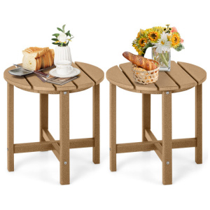 Set of 2 18 Inch Round Weather-Resistant Adirondack Side Tables-Brown