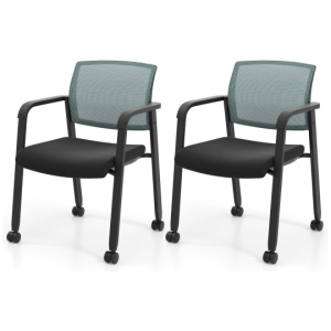 Set of 2 Stackable Rolling Office Chairs with Mesh Backrest-Gray