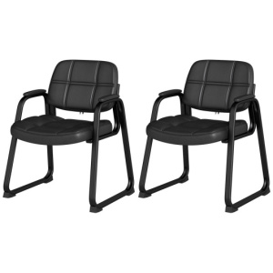 Set of 2 Waiting Room Chair Home Office PU Leather Guest Chairs-Black