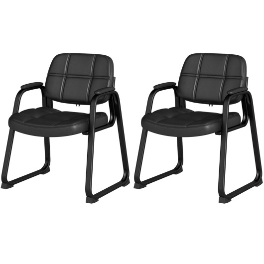 Set of 2 Waiting Room Chair Home Office PU Leather Guest Chairs-Black
