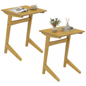 Set of 2 Wood Sofa Side Table C-shaped End Table with Wood Veneered Top