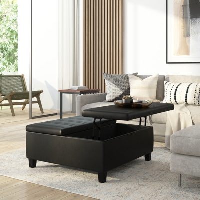 Simpli Home Ellis Coffee Table Storage Ottoman, Distressed Black