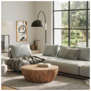 Simpli Home Elmbrook Drum Coffee Table, Natural