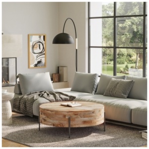 Simpli Home Rayburn Drum Coffee Table, Natural