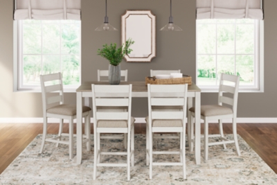 Skempton Counter Height Dining Table and 6 Bar Stools, White/Light Brown