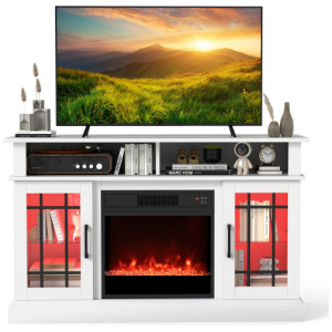 TV Stand with Electric Fireplace LED Lights and Remote Controls for TVs Up to 40 Inch-White