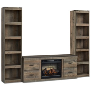 Trinell 3-Piece Entertainment Center with 60" TV Stand and Electric Fireplace Insert, Brown