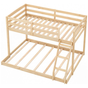 Twin Over Full Bunk Bed Low Floor Bunk Bed Frame-Natural