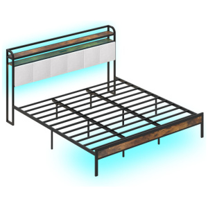 Twin/Full/Queen/King Size Bed Frame with LED Light and Charging Station-King Size