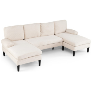 U-shaped Sectional Couch with Double Chaise for Living Room-Beige
