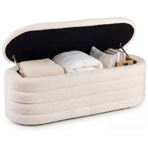 Upholstered Fabric Storage Ottoman Bench for End of Bed with 2 Struts-White