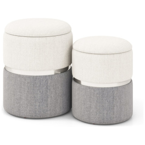 Velvet/Linen Fabric Storage Ottoman Set of 2-Gray