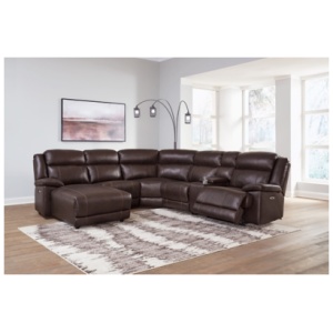 VonKurt 6-Piece Power Leather Reclining Modular Sectional with Chaise Leather, Dark Brown