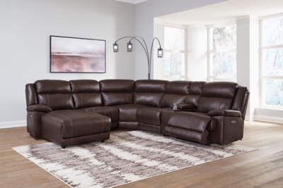 VonKurt 6-Piece Power Leather Reclining Modular Sectional with Chaise Leather, Dark Brown