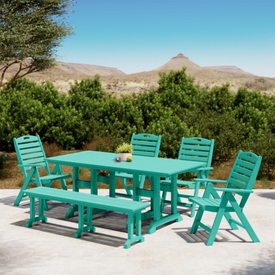 Westin Furniture Laguna Outdoor Dining Table and 4 Chairs and Bench, Turquoise