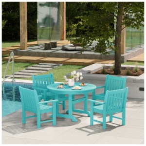Westin Furniture Laguna Outdoor Patio Round Table and 4 Arm Chairs, Turquoise