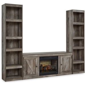 Wynnlow 3-Piece Entertainment Center with 60" TV Stand and Electric Fireplace Insert, Gray
