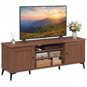 2-Door TV Stand for TVs up to 65 Inch Mid Century Modern Entertainment Center-Brown