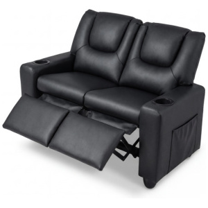 2-Seater Kids Recliner Double Toddler Sofa Chair with 2 Cup Holders-Black
