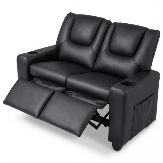 2-Seater Kids Recliner Double Toddler Sofa Chair with 2 Cup Holders-Black