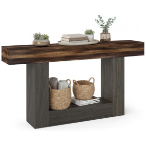 2-Tier Farmhouse Console Table 63" Long with Storage Shelf-Rustic Brown
