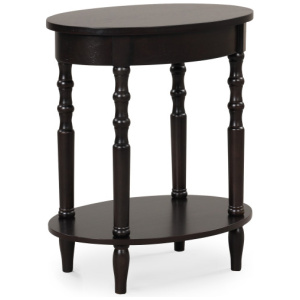 2-Tier Oval Side Table with Storage Shelf and Solid Wood Legs-Espresso