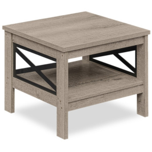 2-Tier Square Side Table with Storage Shelf and X-Frame for Bedroom Living Room-Oak