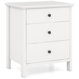 3-Drawer Wooden Nightstand Modern Bedside Table-White