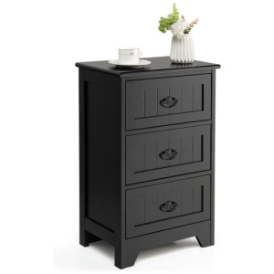3 Drawers End Storage Wood Side Nightstand-Black