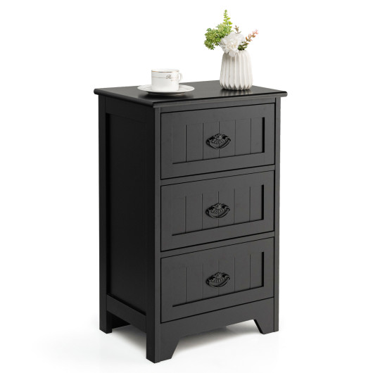 3 Drawers End Storage Wood Side Nightstand-Black