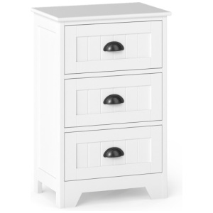 3 Drawers End Storage Wood Side Nightstand-White