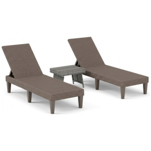 3-Piece Patio Set with 2 Adjustable Lounger Chairs and Rattan Side Table