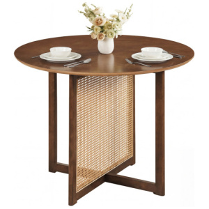 37.5 Inch Round Dining Table with Cross Pedestal Base-Walnut