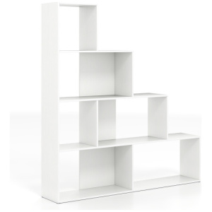 4-Tier Bookshelf Stair Bookcase with 6 Cubes Display Rack-White