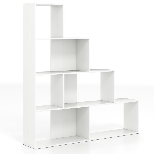 4-Tier Bookshelf Stair Bookcase with 6 Cubes Display Rack-White