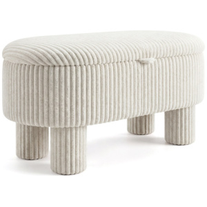 42 Inch Storage Ottoman Bench Corduroy Fabric Upholstered Foot Stool-Beige