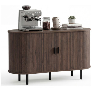 47 Inch Fluted Sideboard Buffet Cabinet with Tambour Sliding Doors and Metal Legs-Walnut