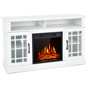 48 Inch Electric Fireplace TV Stand with Cabinets for TVs Up to 50 Inch-White